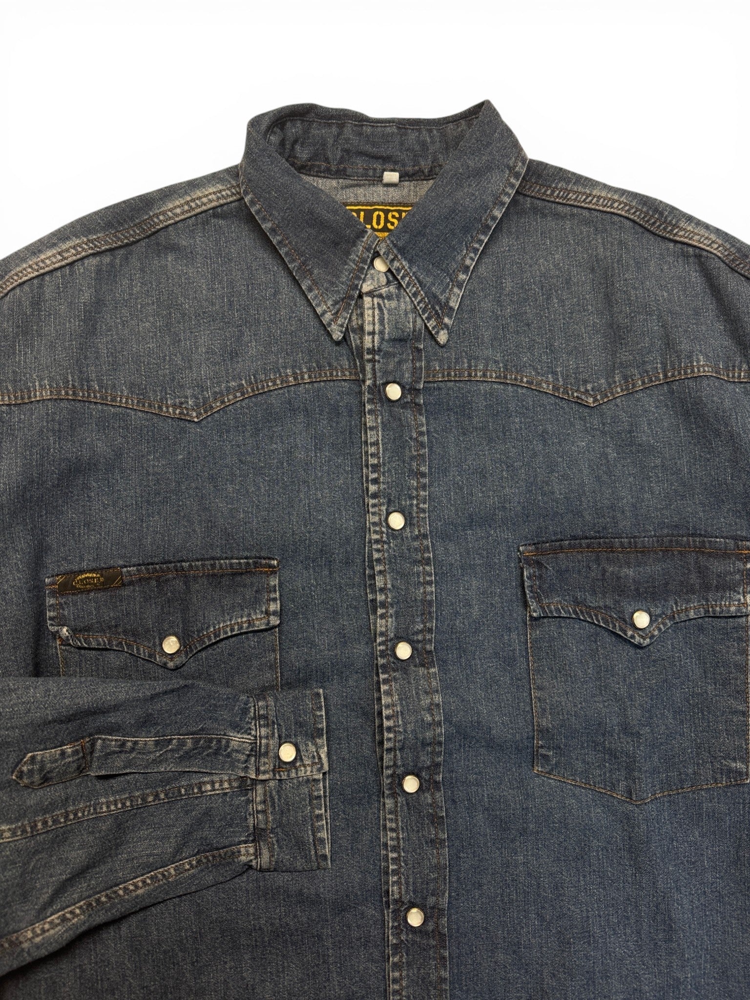 90s Closed Jeanshemd Western Pockets Dunkelblau XL