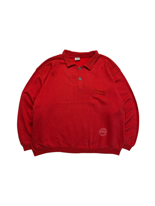Vintage Fruit Of The Loom Sweater Mit Polokragen 80s Blank Rot M