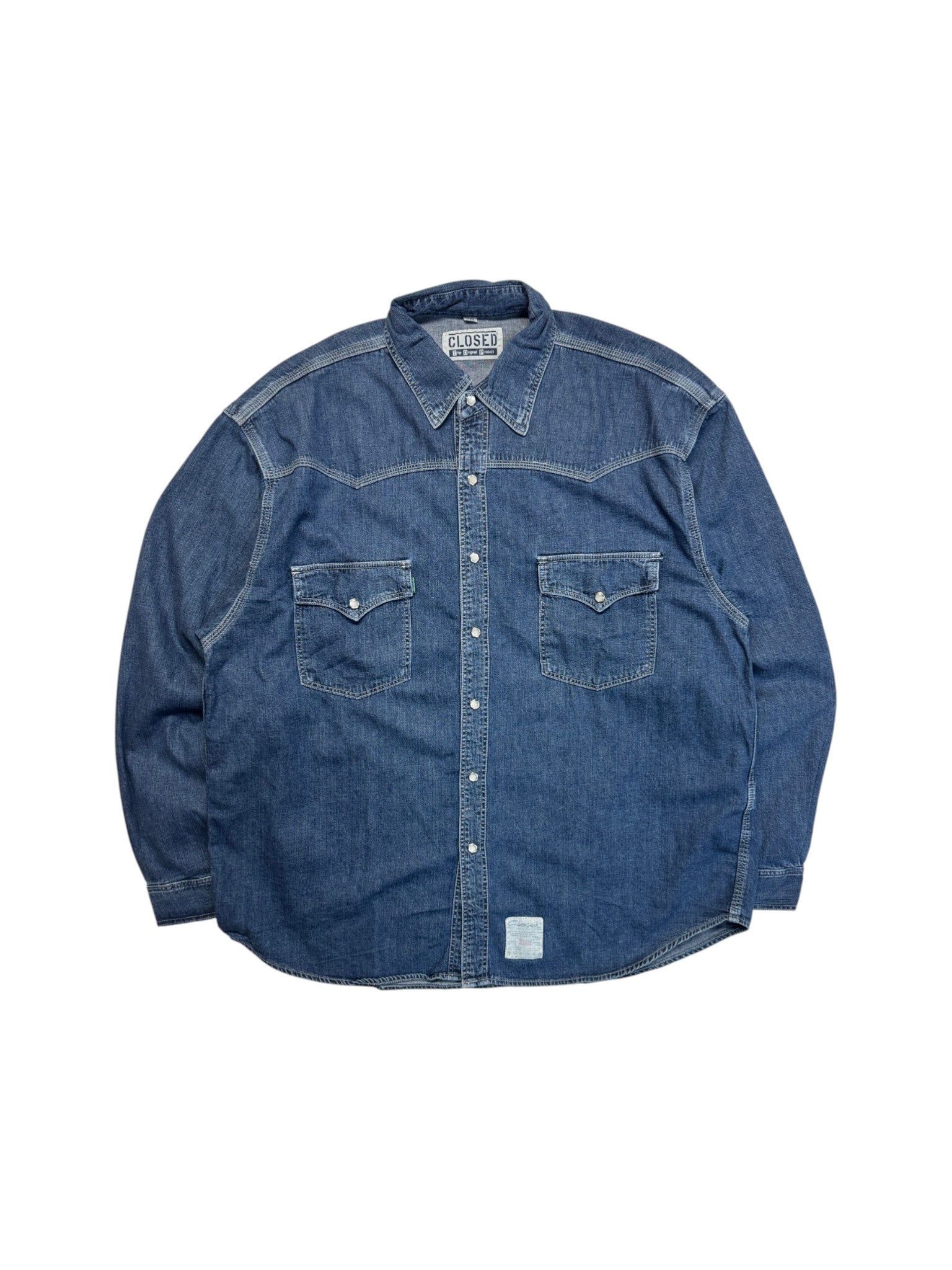 90s Closed Jeanshemd Western Pockets Blau XXL