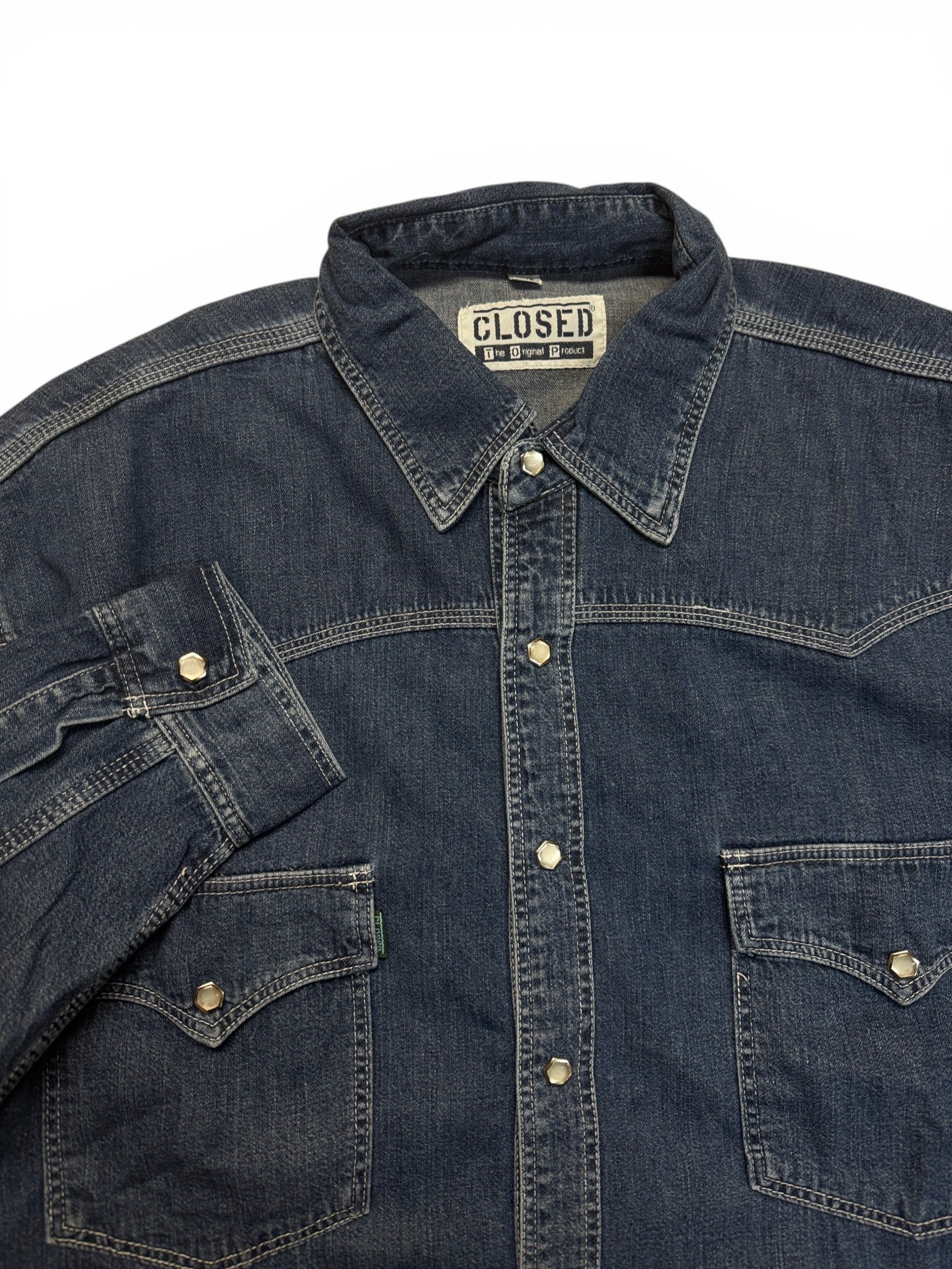 90s Closed Jeanshemd Western Pockets Blau XXL