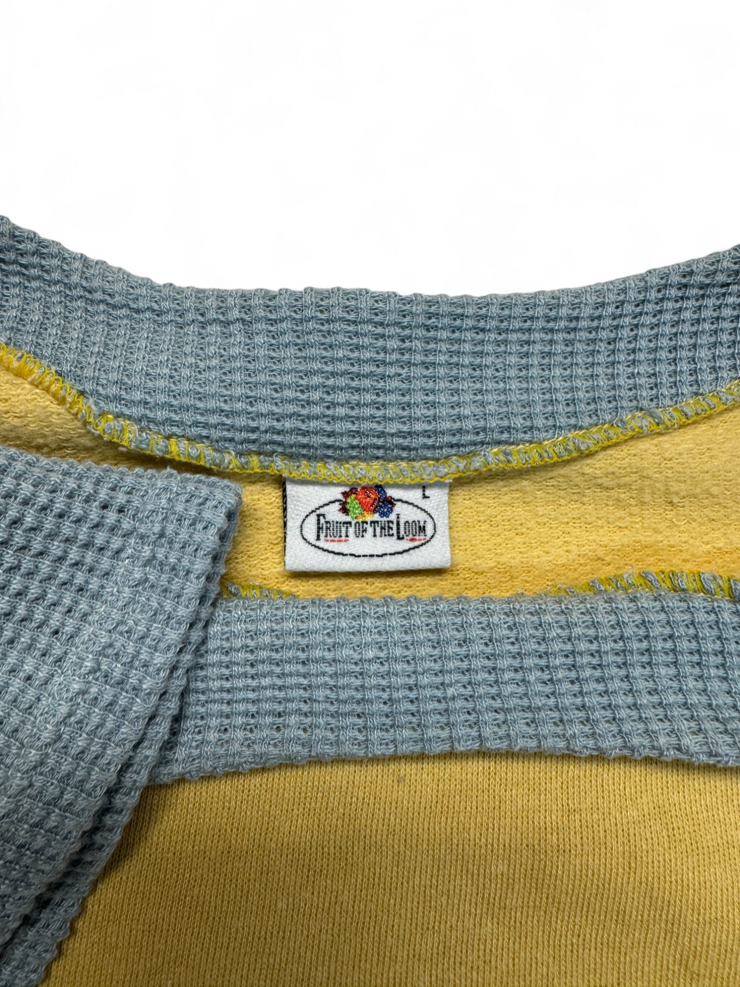 Vintage Fruit Of The Loom Shirt 80s Pikee 50/50 Gelb Blaugrau L