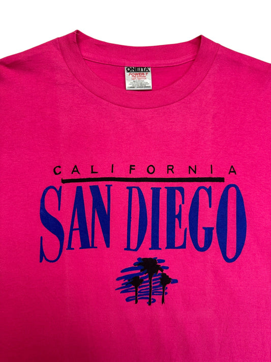 90s Oneita Souvenir Shirt "California San Diego" Made In USA Single Stitch Rosa XL