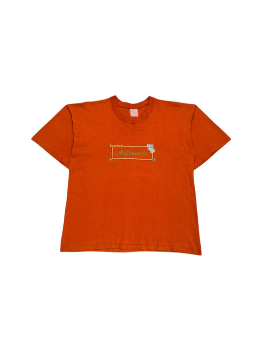 80s Souvenir Shirt "Australia Melbourne" Bestickt Rostrot M-L