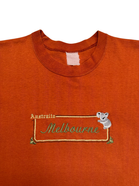 80s Souvenir Shirt "Australia Melbourne" Bestickt Rostrot M-L