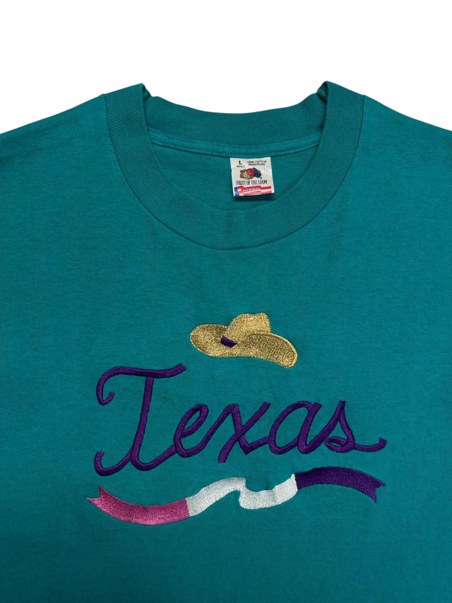 90s Fruit Of The Loom Souvenir Shirt "Texas" Made In USA Single Stitch Türkis L