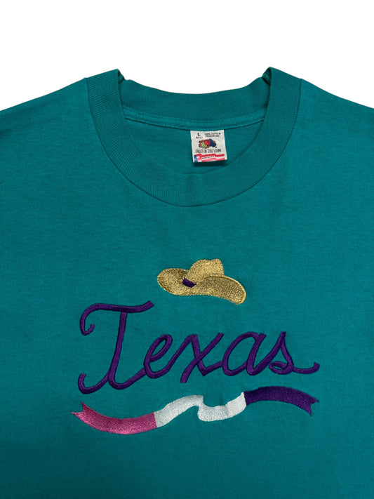 90s Fruit Of The Loom Souvenir Shirt "Texas" Made In USA Single Stitch Türkis L