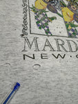 90s TeeJays Trashed Souvenir Shirt "Mardi Gras - New Orleans" Double Sleeve Made In USA Single Stitch Heather Grau M