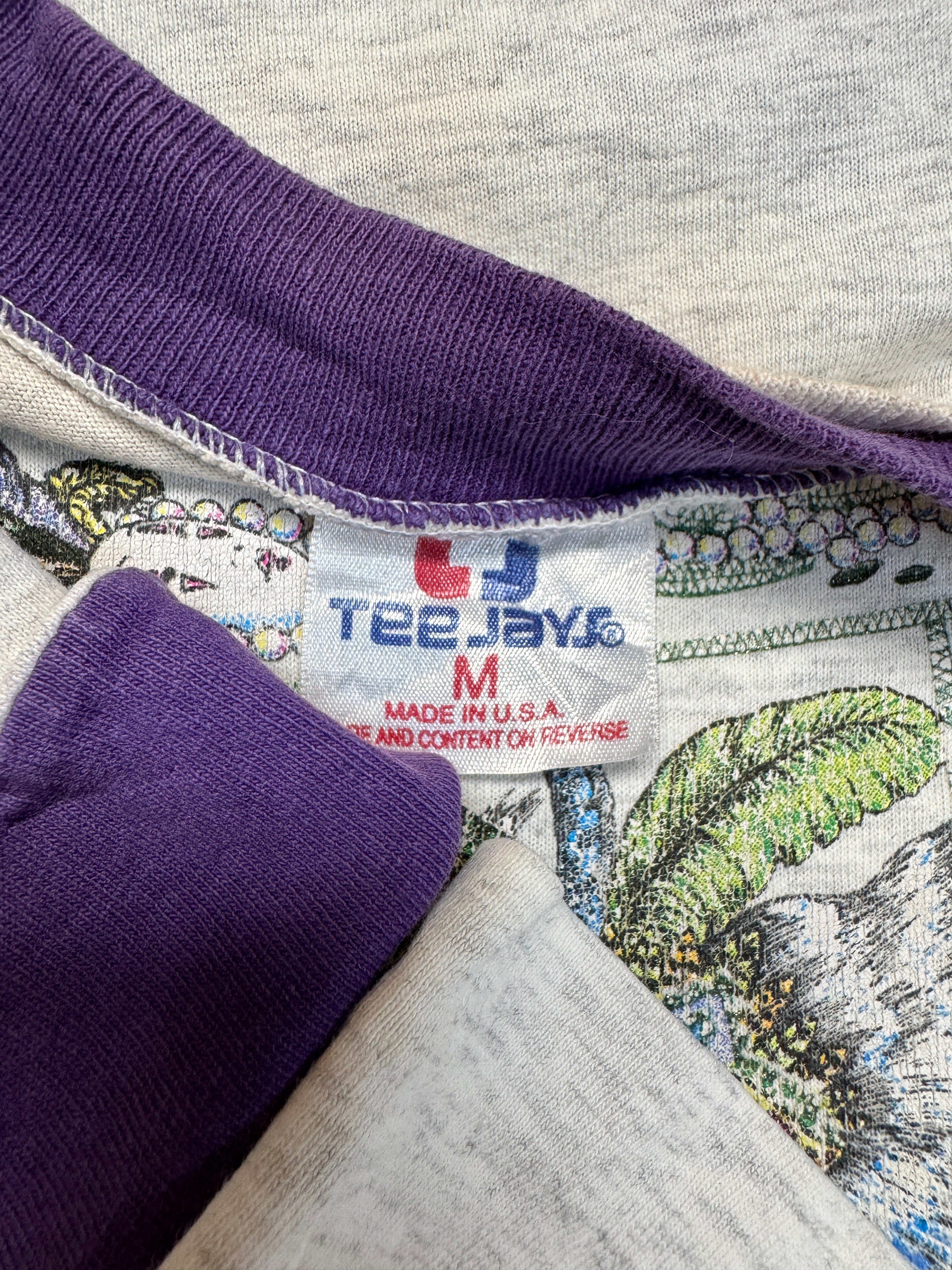 90s TeeJays Trashed Souvenir Shirt "Mardi Gras - New Orleans" Double Sleeve Made In USA Single Stitch Heather Grau M