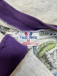 90s TeeJays Trashed Souvenir Shirt "Mardi Gras - New Orleans" Double Sleeve Made In USA Single Stitch Heather Grau M
