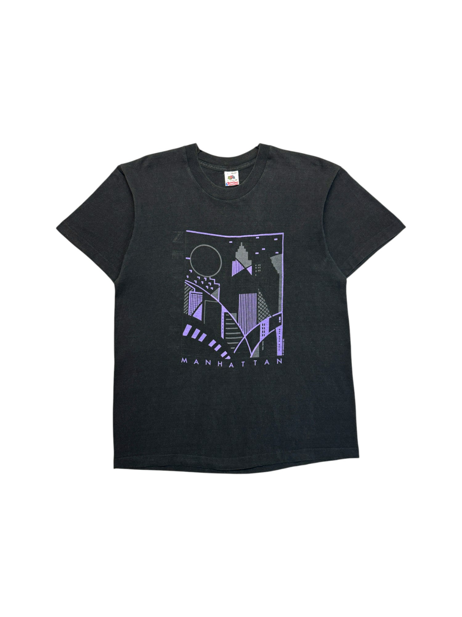 90s Fruit Of The Loom Souvenir Shirt "Manhattan" Art Print Made In USA Single Stitch Schwarz L