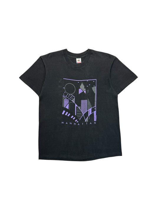 90s Fruit Of The Loom Souvenir Shirt "Manhattan" Art Print Made In USA Single Stitch Schwarz L