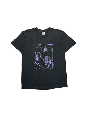 90s Fruit Of The Loom Souvenir Shirt "Manhattan" Art Print Made In USA Single Stitch Schwarz L