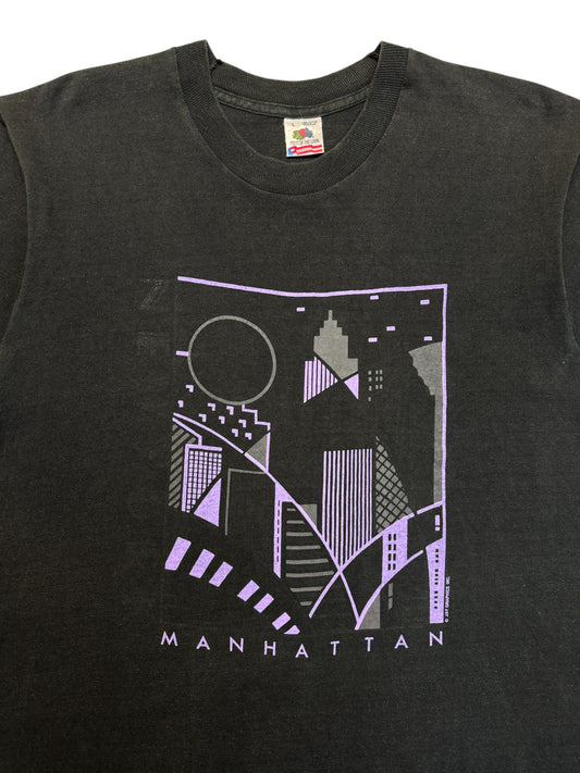 90s Fruit Of The Loom Souvenir Shirt "Manhattan" Art Print Made In USA Single Stitch Schwarz L