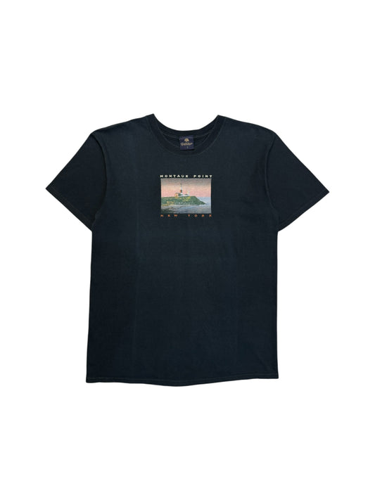 90s Yesterdays Souvenir Shirt Bestickt "Montauk Point - New York" Made In USA Schwarz L