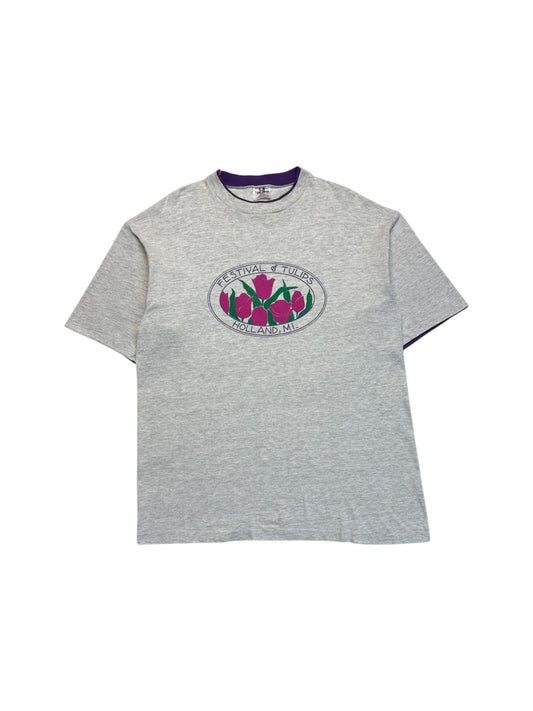 90s TeeJays Souvenir Shirt "Festival Of Tulips - Holland Michigan" Made In USA Single Stitch Heather Grau XXL