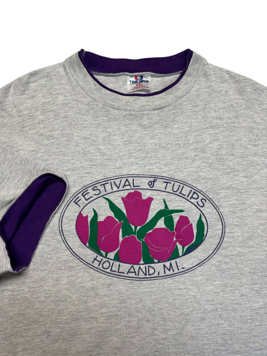 90s TeeJays Souvenir Shirt "Festival Of Tulips - Holland Michigan" Made In USA Single Stitch Heather Grau XXL