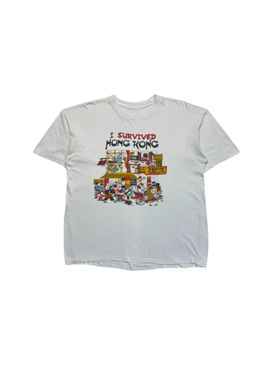 90s Souvenir Shirt "I Survived Hong Kong" Single Stitch Weiß L-XL