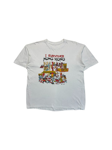 90s Souvenir Shirt "I Survived Hong Kong" Single Stitch Weiß L-XL