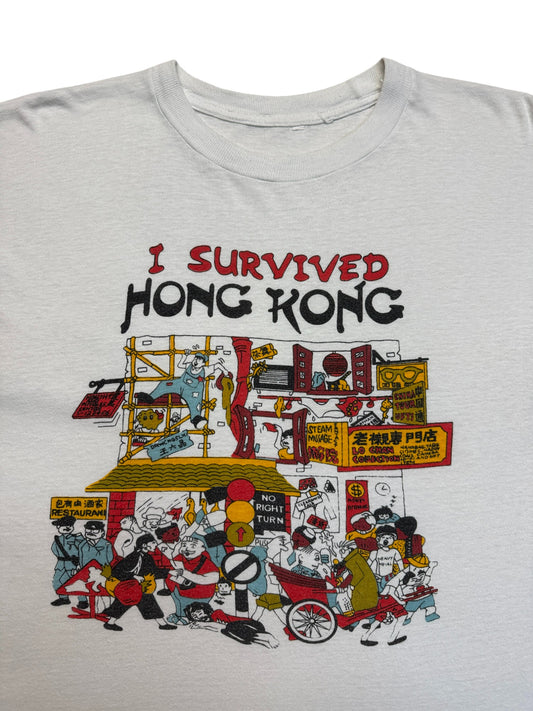 90s Souvenir Shirt "I Survived Hong Kong" Single Stitch Weiß L-XL