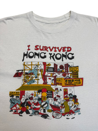 90s Souvenir Shirt "I Survived Hong Kong" Single Stitch Weiß L-XL
