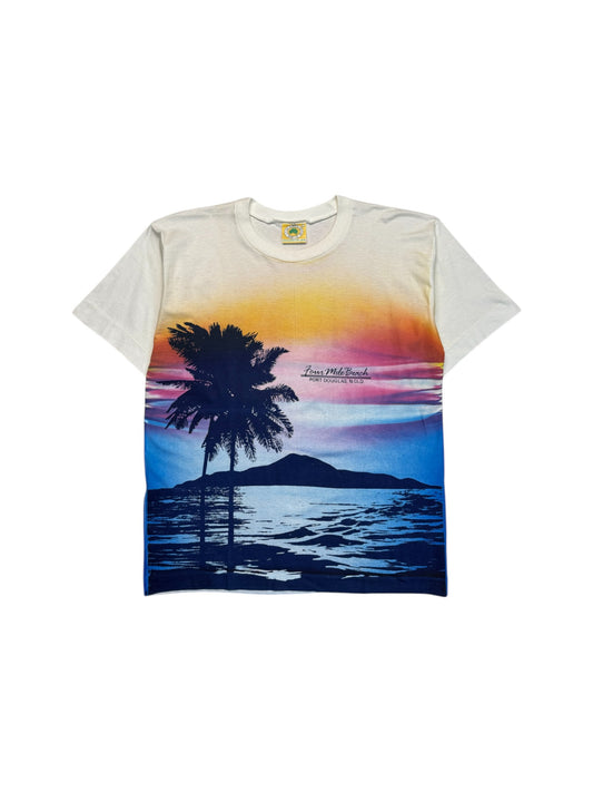 90s AOP Souvenir Shirt "Four Mile Beach Port Douglas" Single Stitch Made In Australia Weiß L