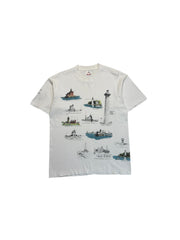 1993 Fruit Of The Loom Souvenir Shirt "Ohio Lighthouses On Lake Erie" Single Stitch Made In USA Weiß L