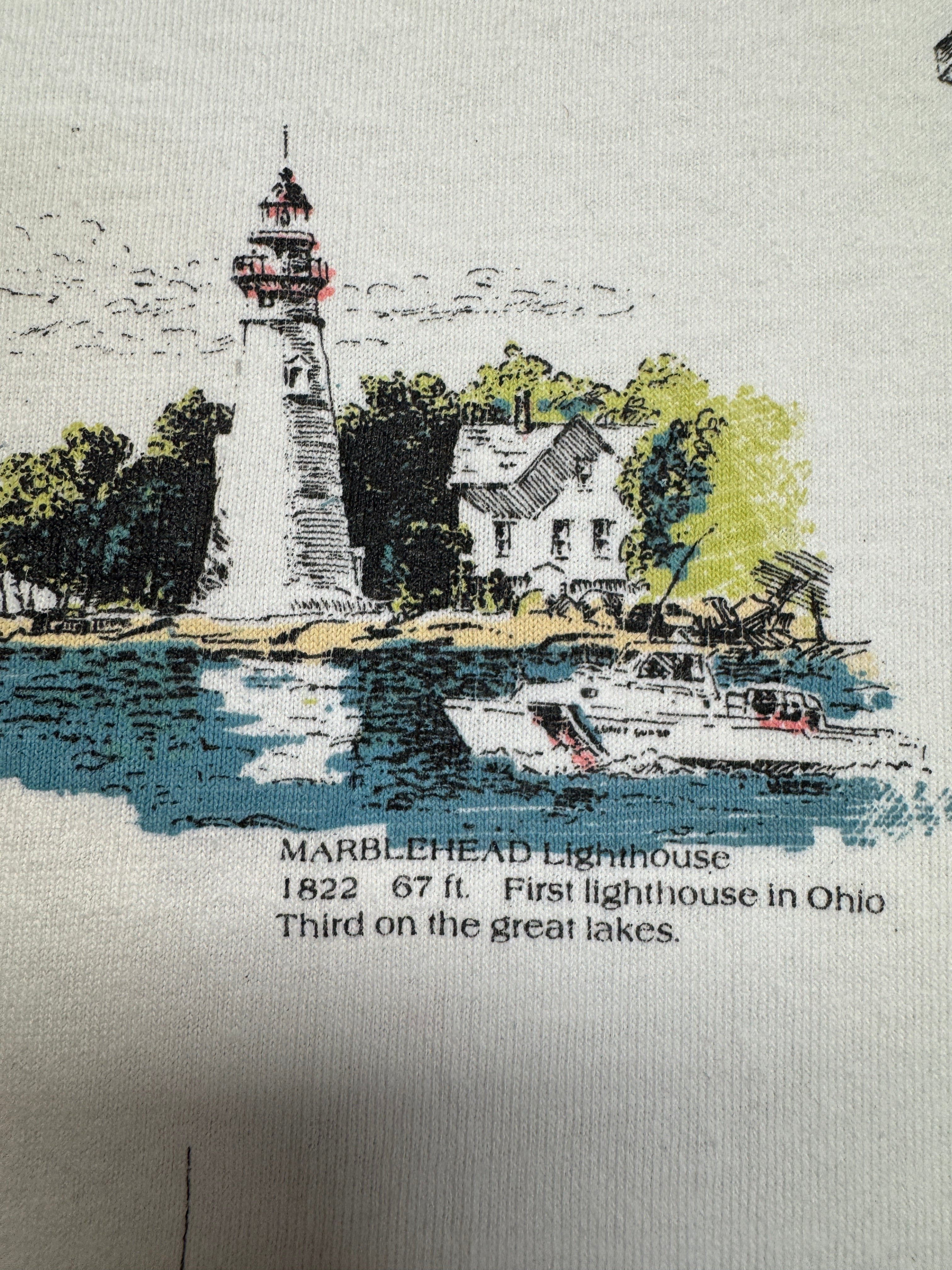 1993 Fruit Of The Loom Souvenir Shirt "Ohio Lighthouses On Lake Erie" Single Stitch Made In USA Weiß L