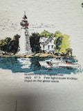 1993 Fruit Of The Loom Souvenir Shirt "Ohio Lighthouses On Lake Erie" Single Stitch Made In USA Weiß L