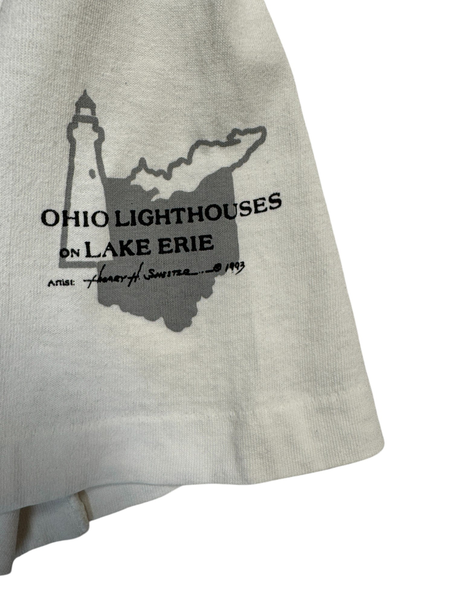 1993 Fruit Of The Loom Souvenir Shirt "Ohio Lighthouses On Lake Erie" Single Stitch Made In USA Weiß L