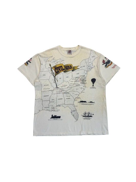 90s Art Unlimited AOP Souvenir Shirt "The Civil War" Made In USA Weiß XL
