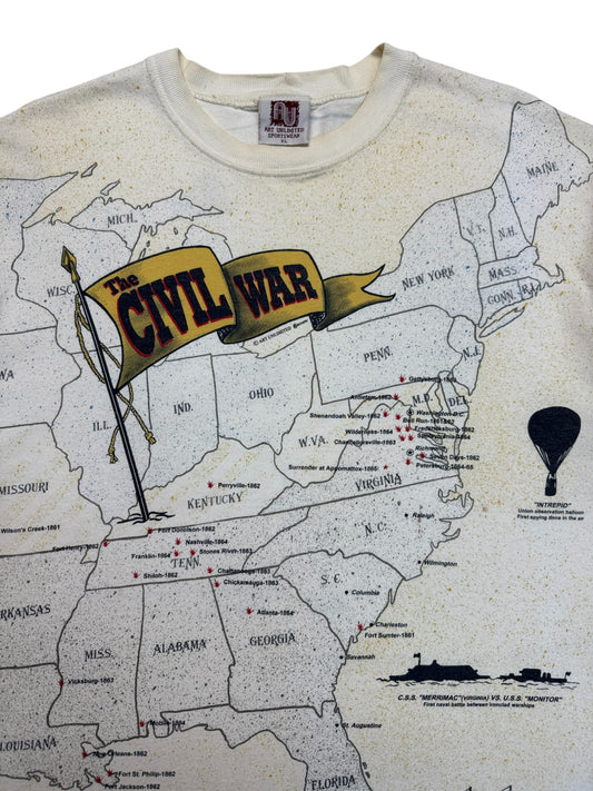 90s Art Unlimited AOP Souvenir Shirt "The Civil War" Made In USA Weiß XL