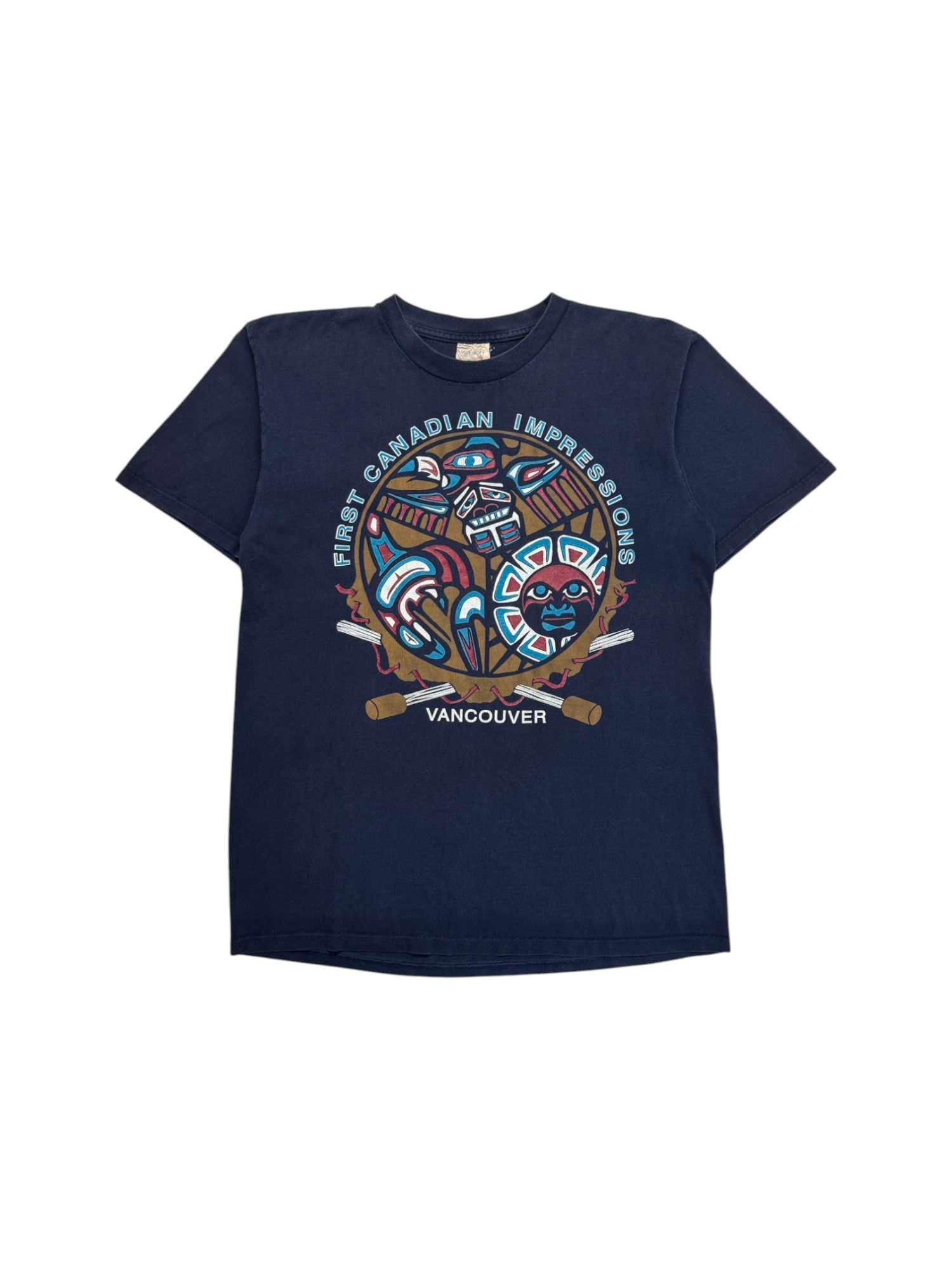 90s Wilson Souvenir Shirt "First Canadian Impressions - Vancouver" Made In Canada Single Stitch Dunkelblau L