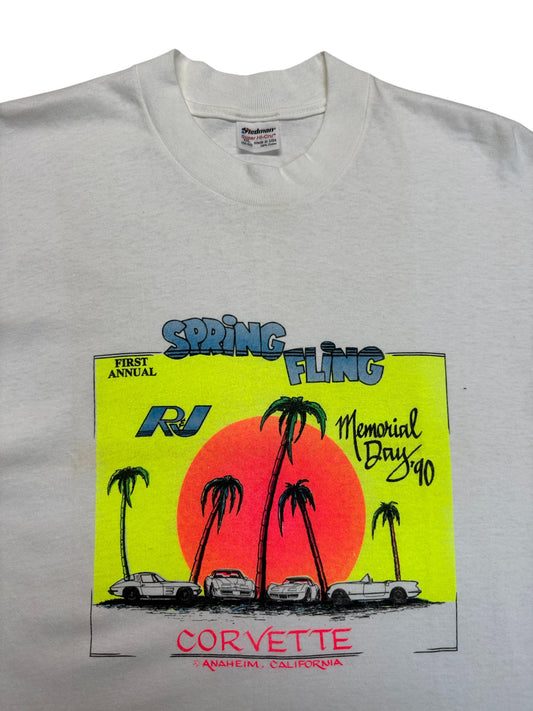1990 Stedman Souvenir Shirt "Spring Fling Corvette Anaheim California" Made In USA Weiß XXL