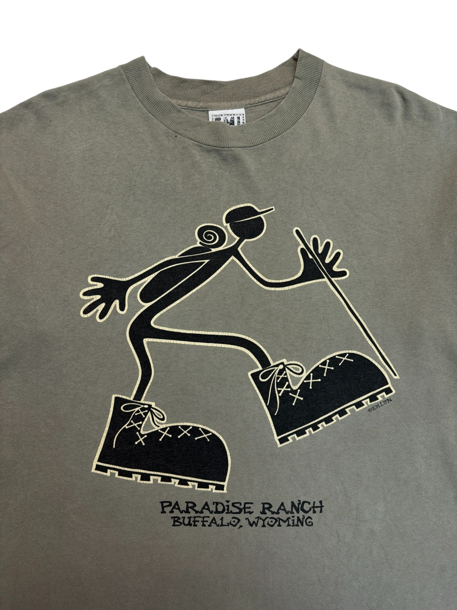 1996 EMI Souvenir Shirt "Paradise Ranch Buffalo, Wyoming" Made In USA Khaki L