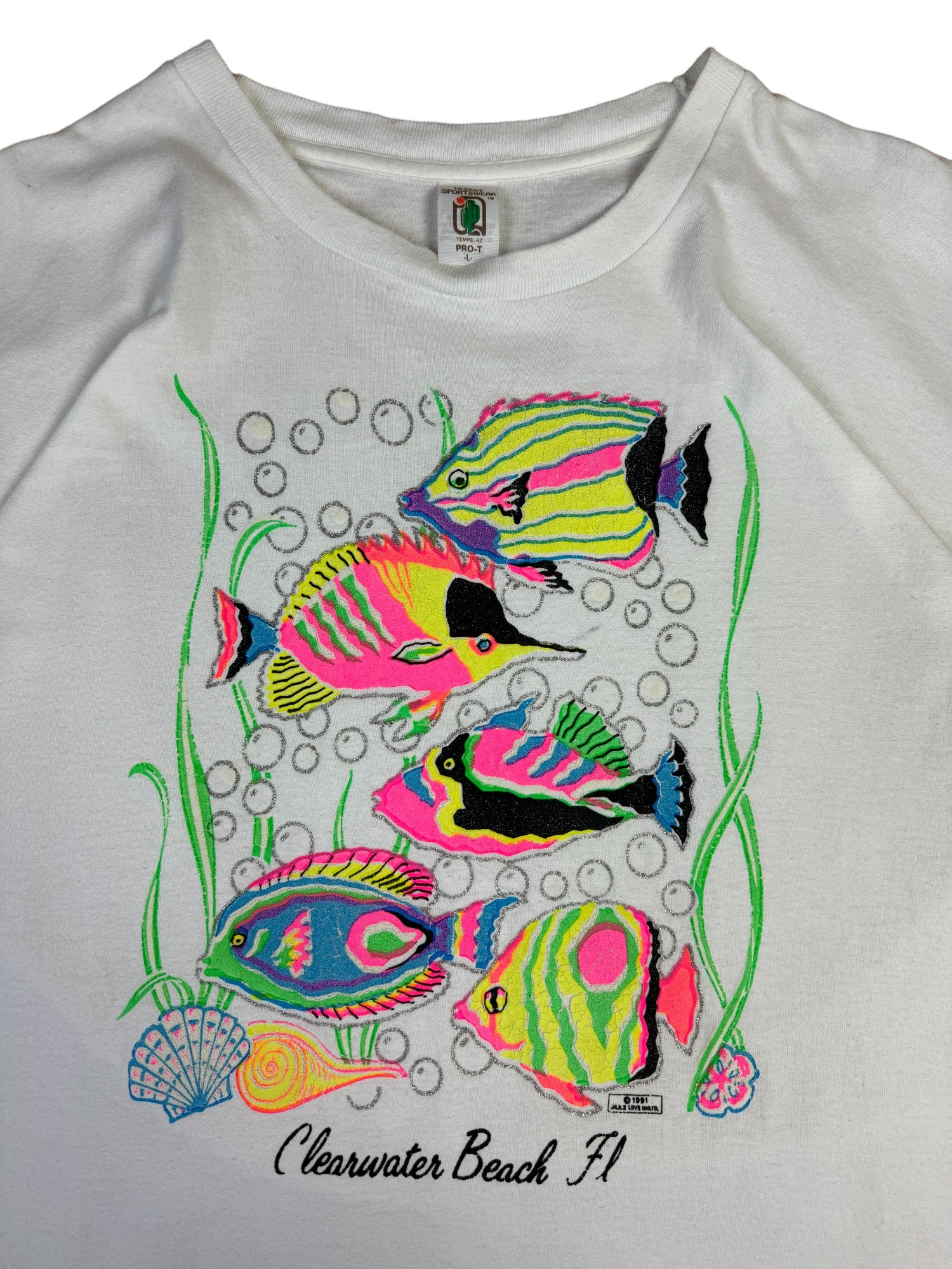 Vintage Desert Sportswear Shirt 1991 Clearwater Beach Florida Made In USA Single Stitch Weiß L - RareRags