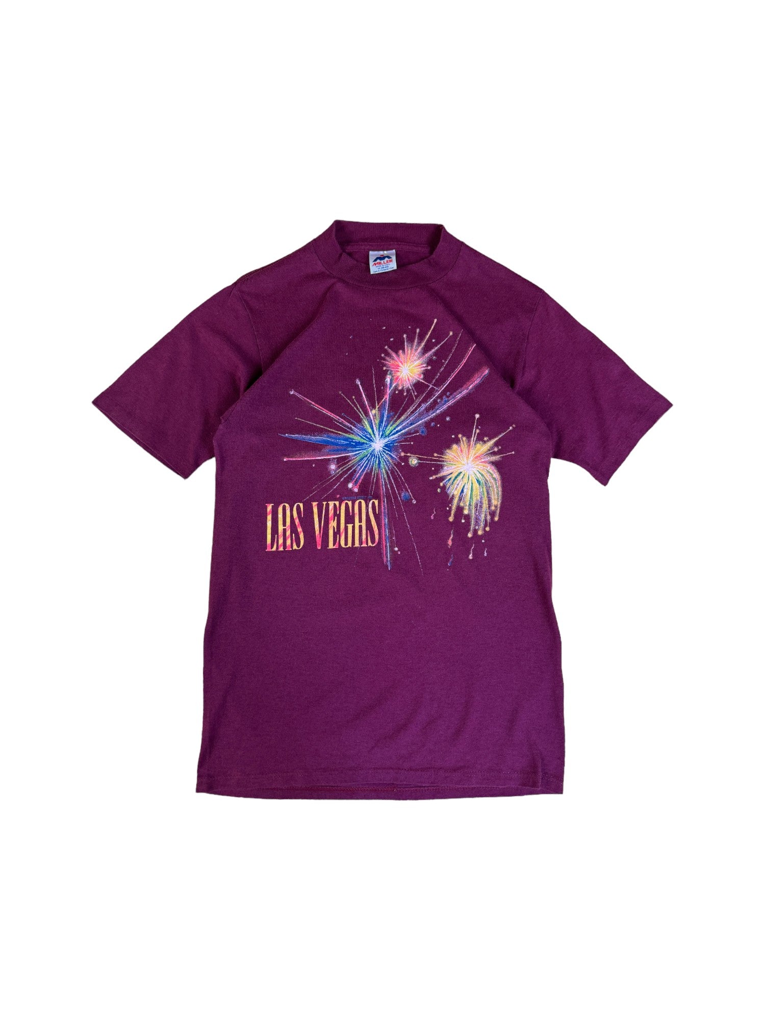 Vintage Miller Shirt "Las Vegas Firework" Made In USA Dunkelrot M - RareRags