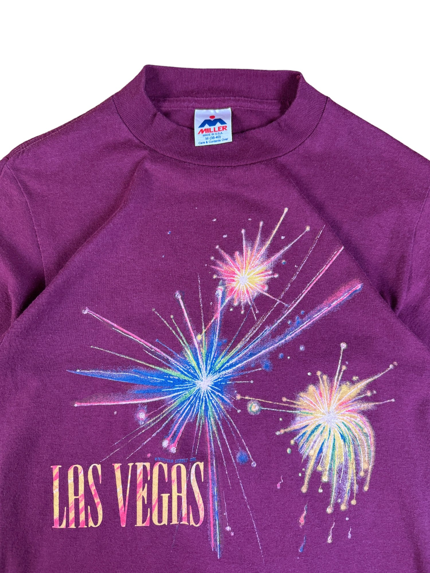 Vintage Miller Shirt "Las Vegas Firework" Made In USA Dunkelrot M - RareRags