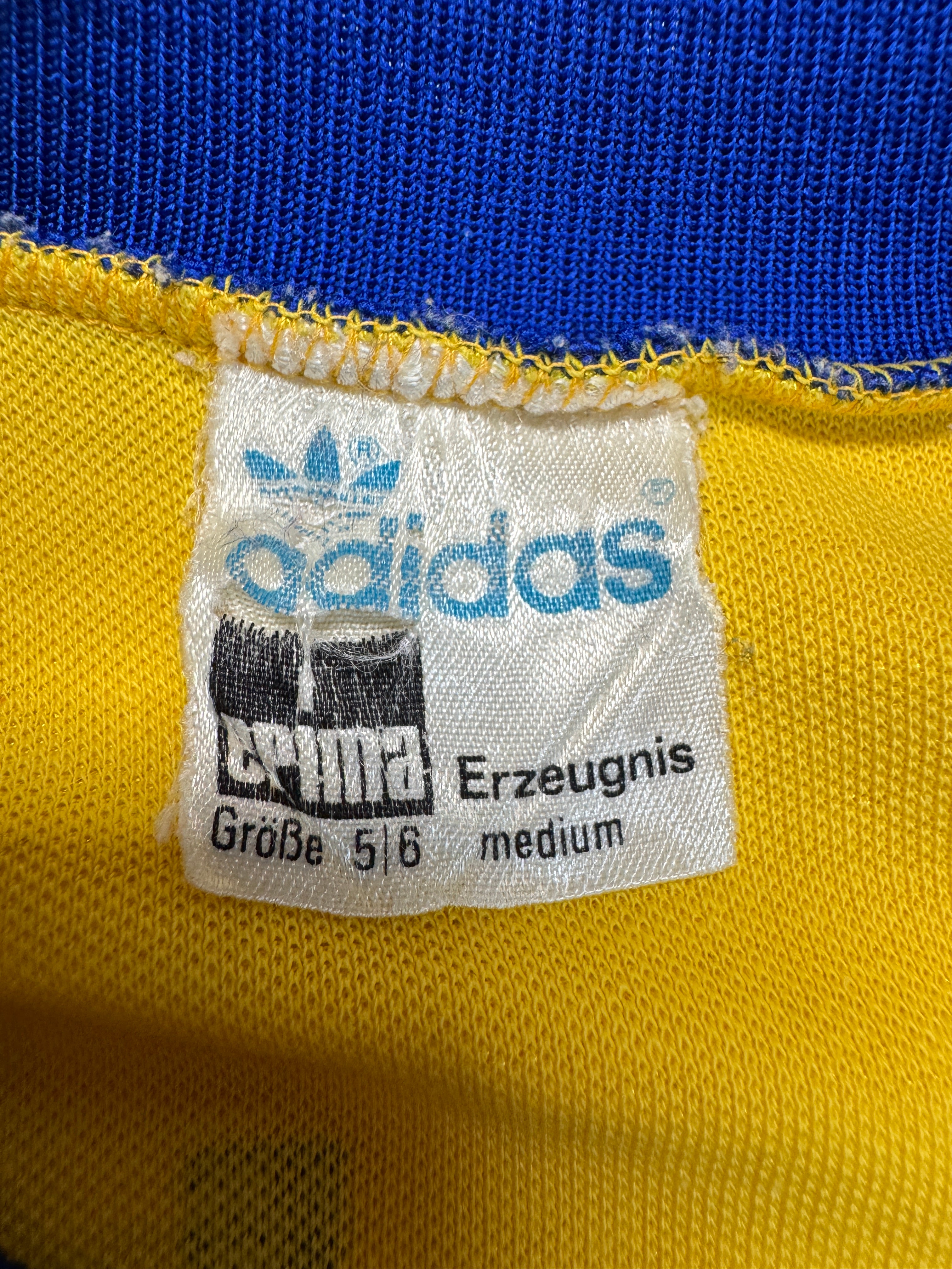 70s Adidas By Erima Trikot Langarm TuS Jork #4 Made In West Germany Gelb Blau 5/6 M