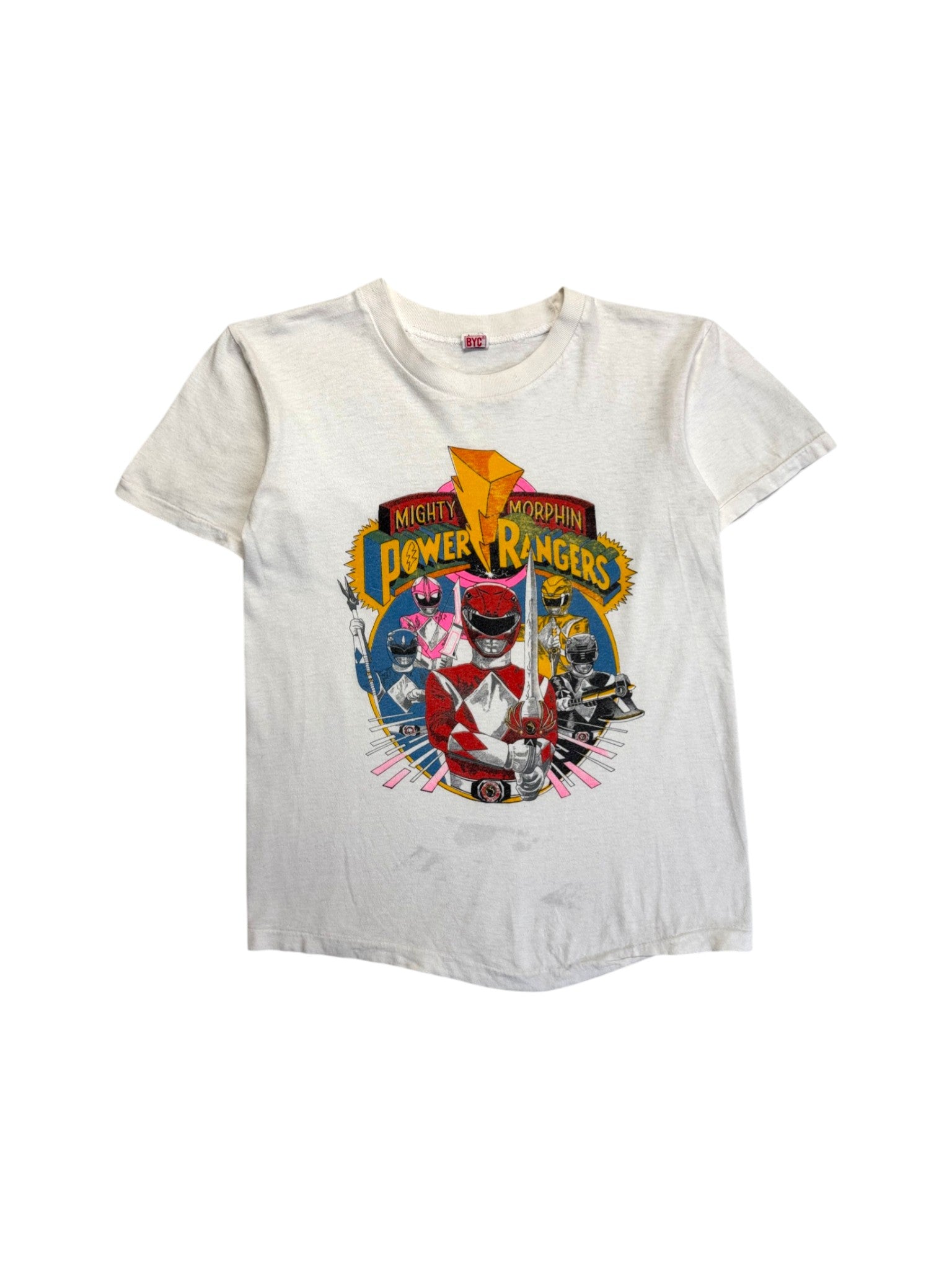 90s Kids Shirt Power Rangers Mighty Morphin Single Stitch Weiß XXS