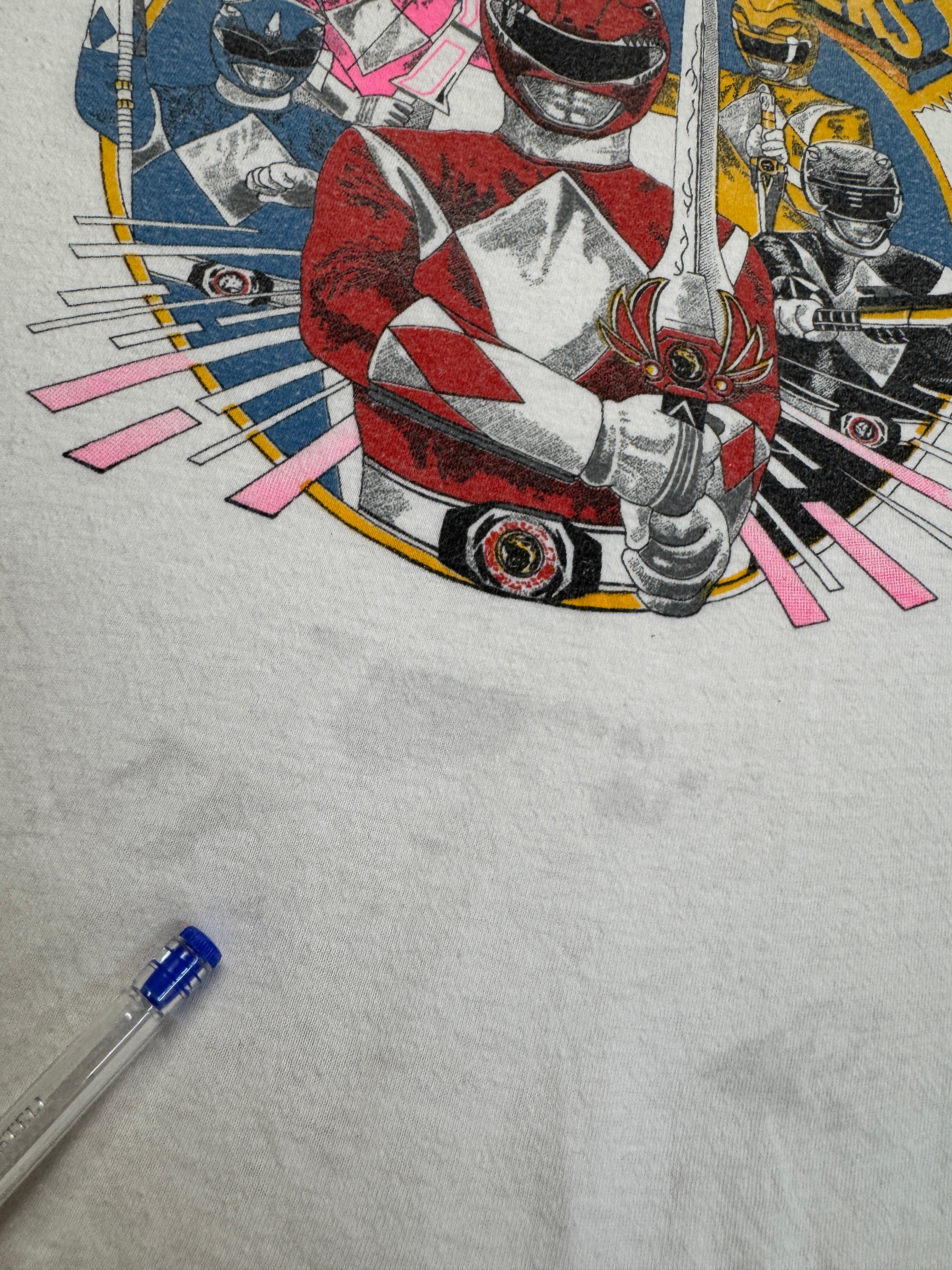 90s Kids Shirt Power Rangers Mighty Morphin Single Stitch Weiß XXS