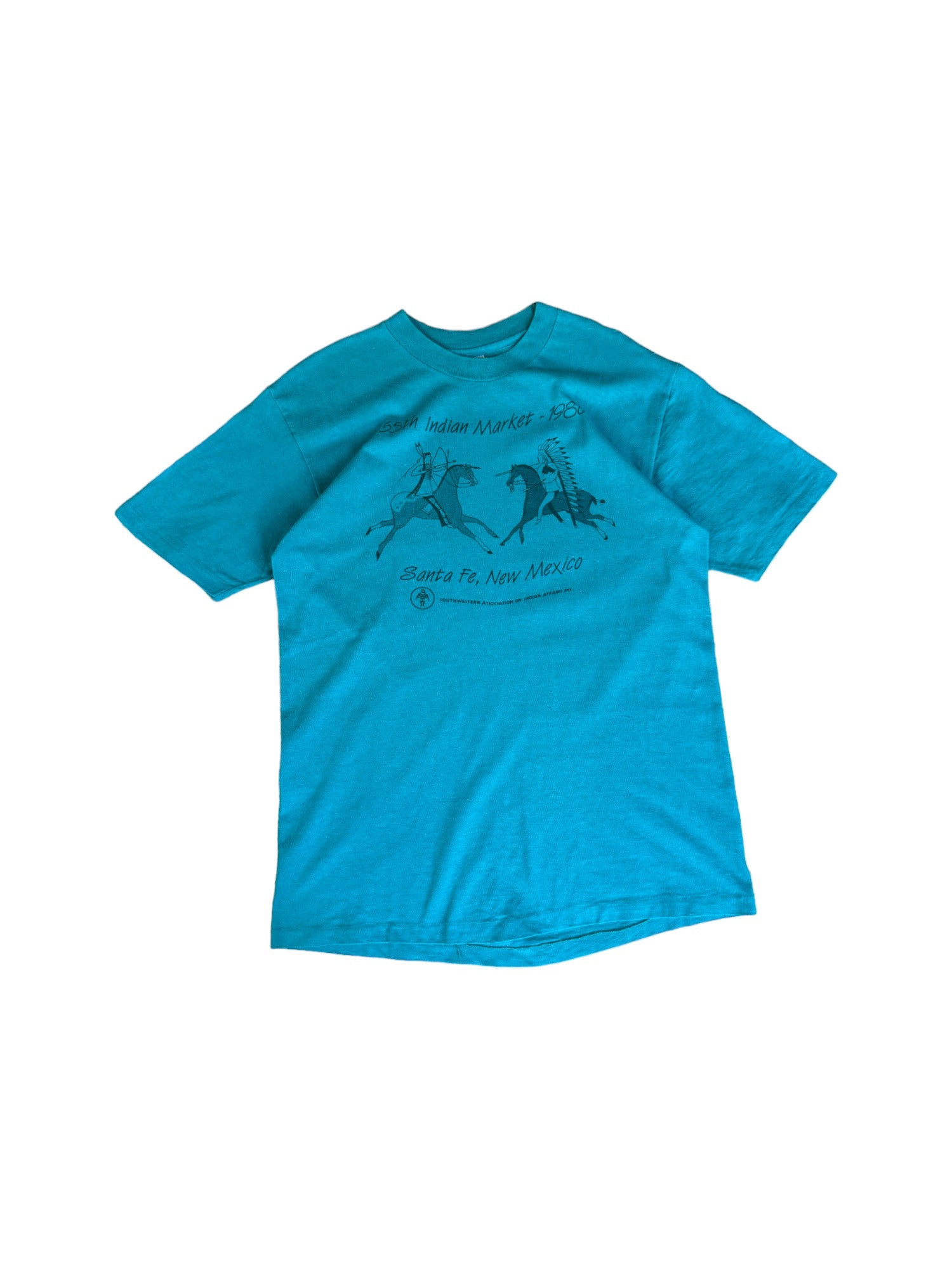 Vintage Hanes Shirt "65th Indian Market - 1986 Santa Fe, New Mexico" Single Stitch Made In USA Grün L - RareRags