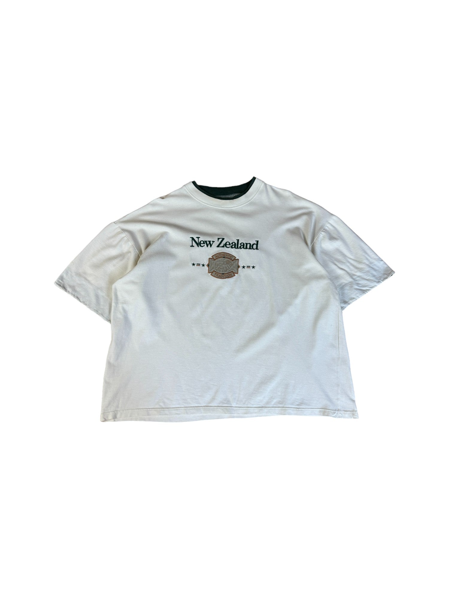 Vintage New Zealand Shirt Bestickt Double Sleeve Made In New Zealand Weiß/Creme XXL