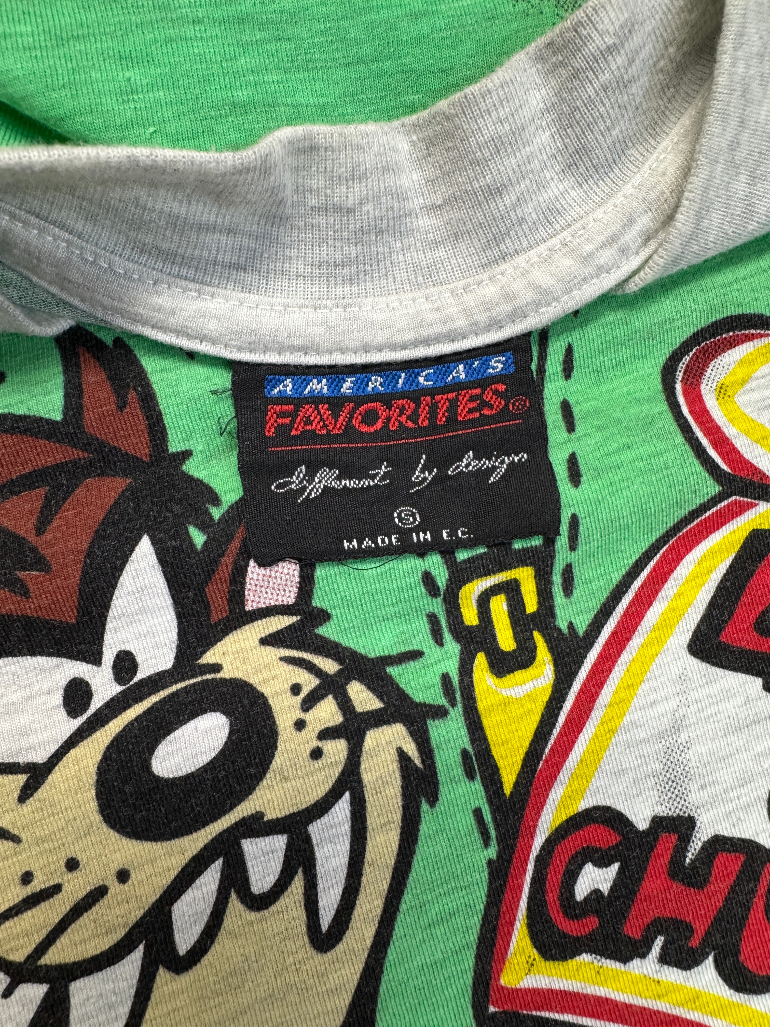 1995 Warner Bros. Shirt Taz & Bugs Bunny Angeln Grau Grün M-L
