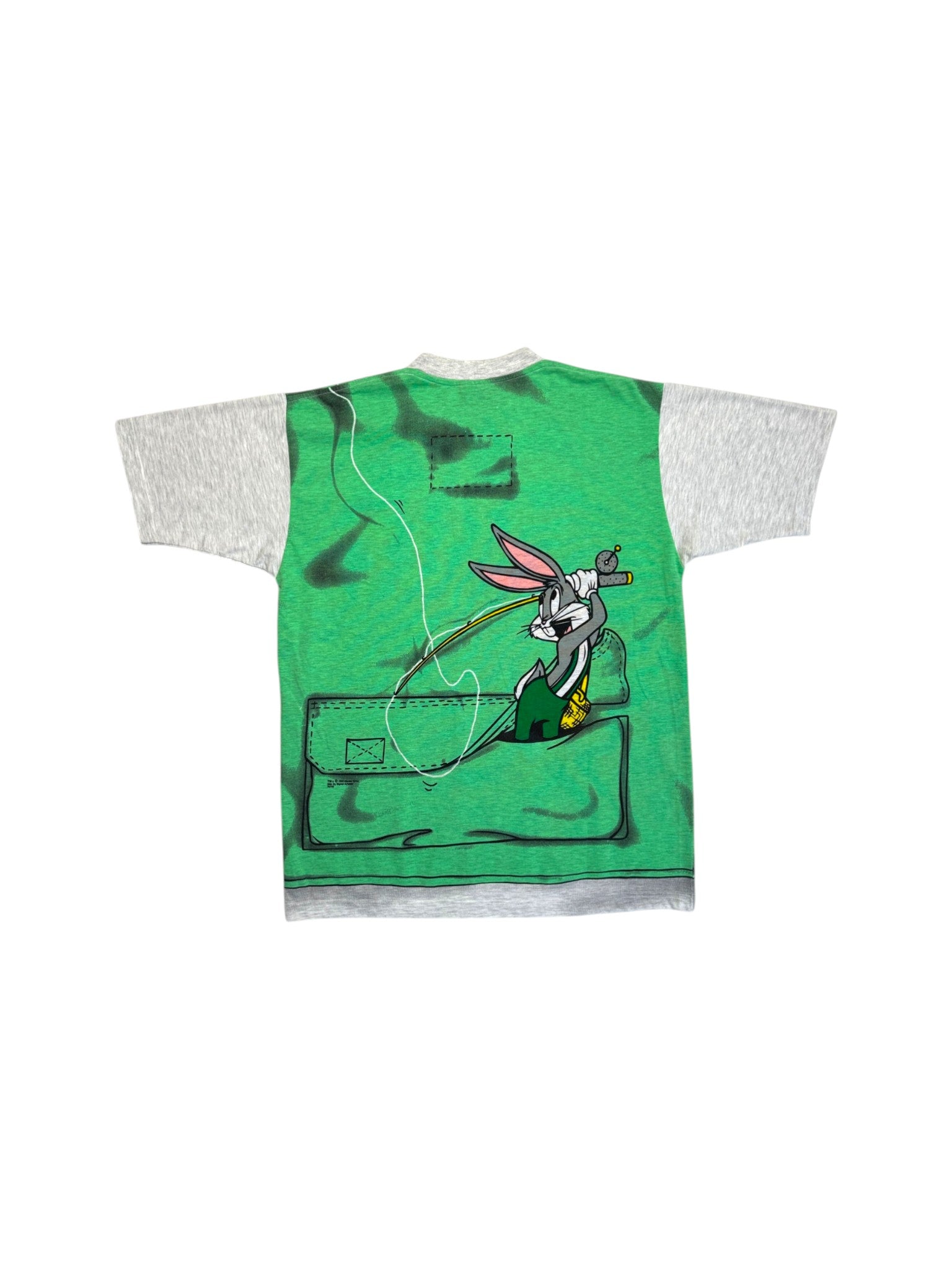 1995 Warner Bros. Shirt Taz & Bugs Bunny Angeln Grau Grün M-L