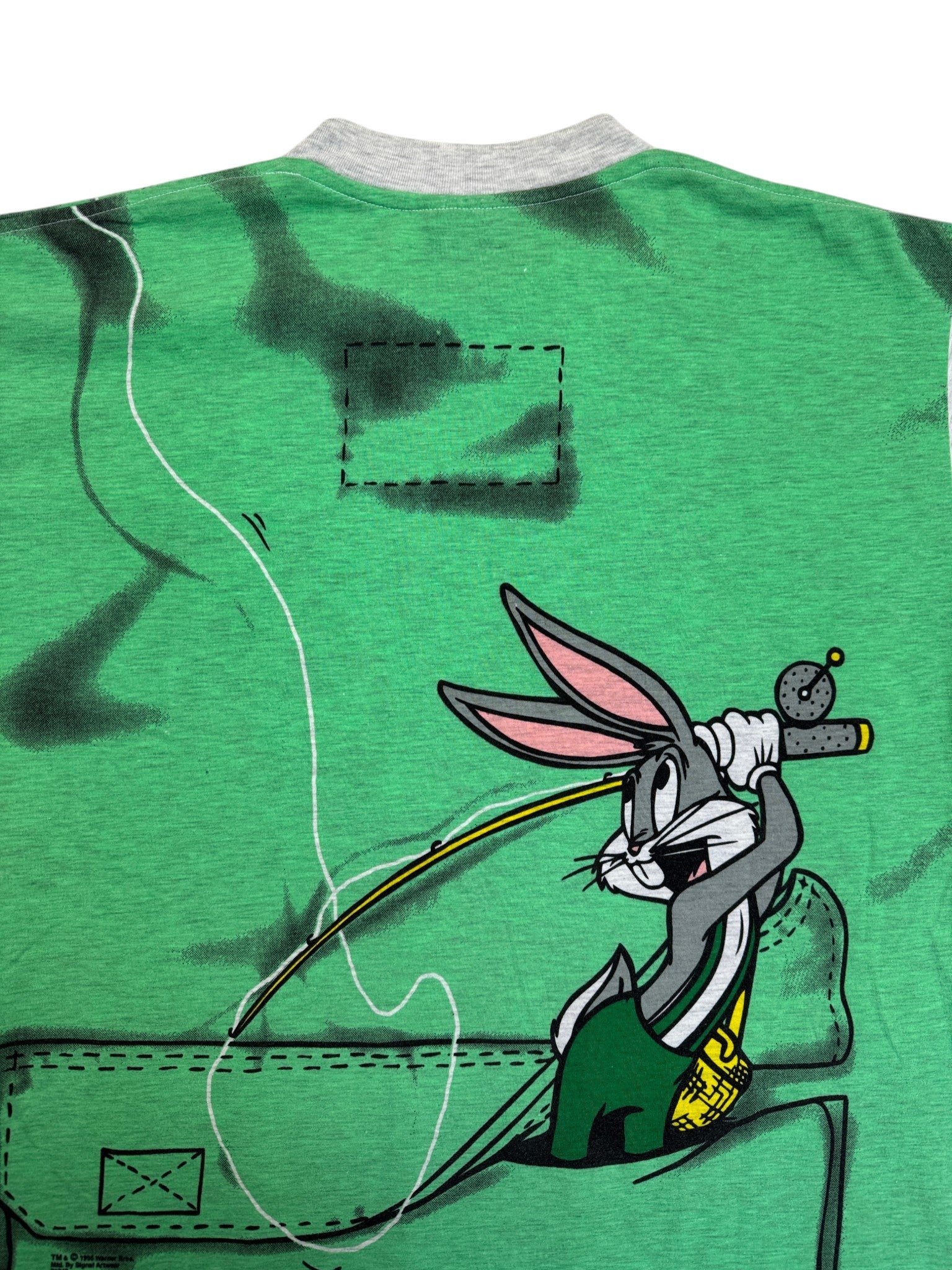 1995 Warner Bros. Shirt Taz & Bugs Bunny Angeln Grau Grün M-L
