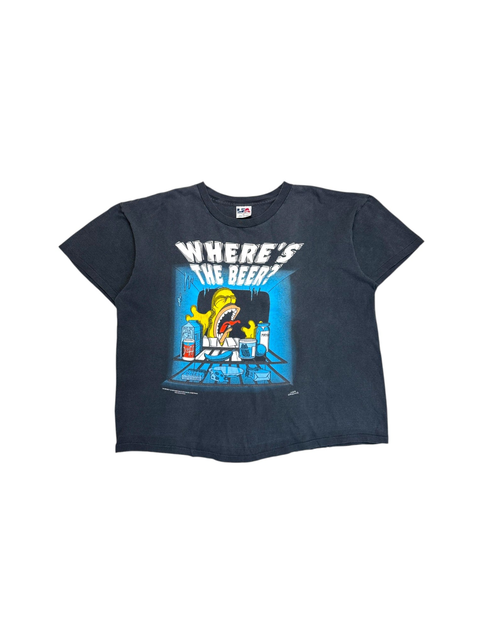 1998 The Simpsons Shirt Homer "Where's the beer?" Single Stitch Made In USA Schwarz XL