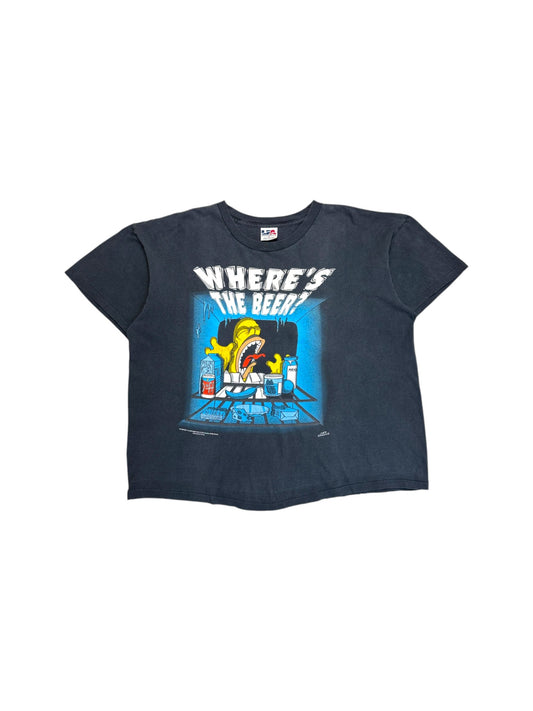 1998 The Simpsons Shirt Homer "Where's the beer?" Single Stitch Made In USA Schwarz XL
