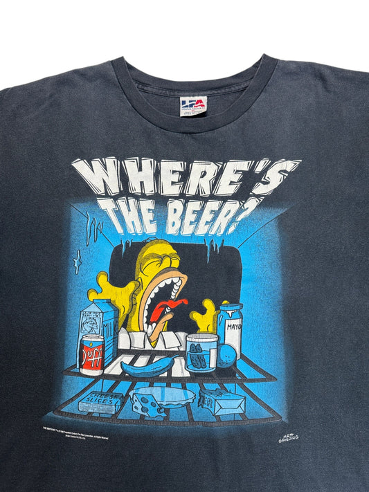 1998 The Simpsons Shirt Homer "Where's the beer?" Single Stitch Made In USA Schwarz XL