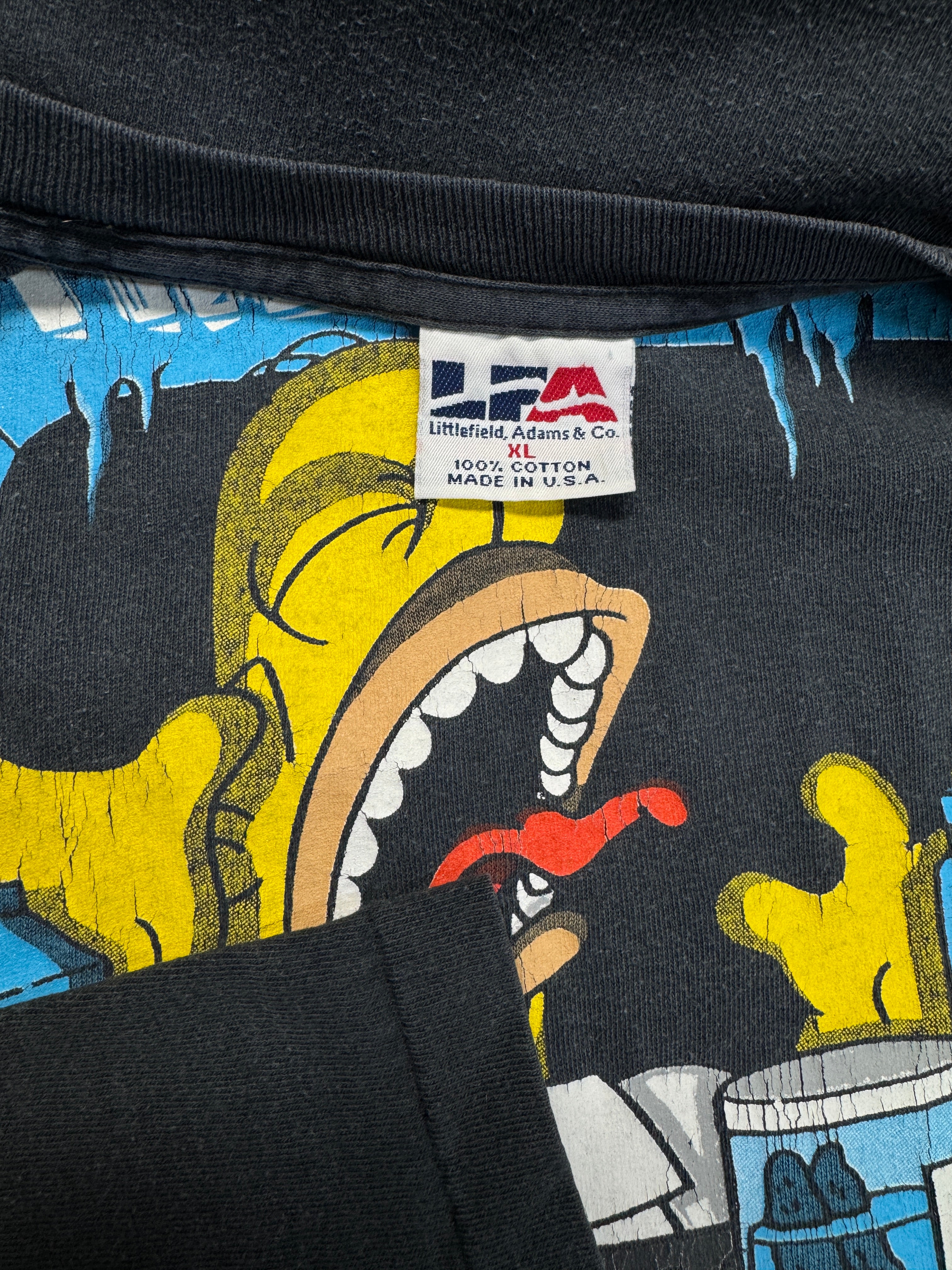 1998 The Simpsons Shirt Homer "Where's the beer?" Single Stitch Made In USA Schwarz XL