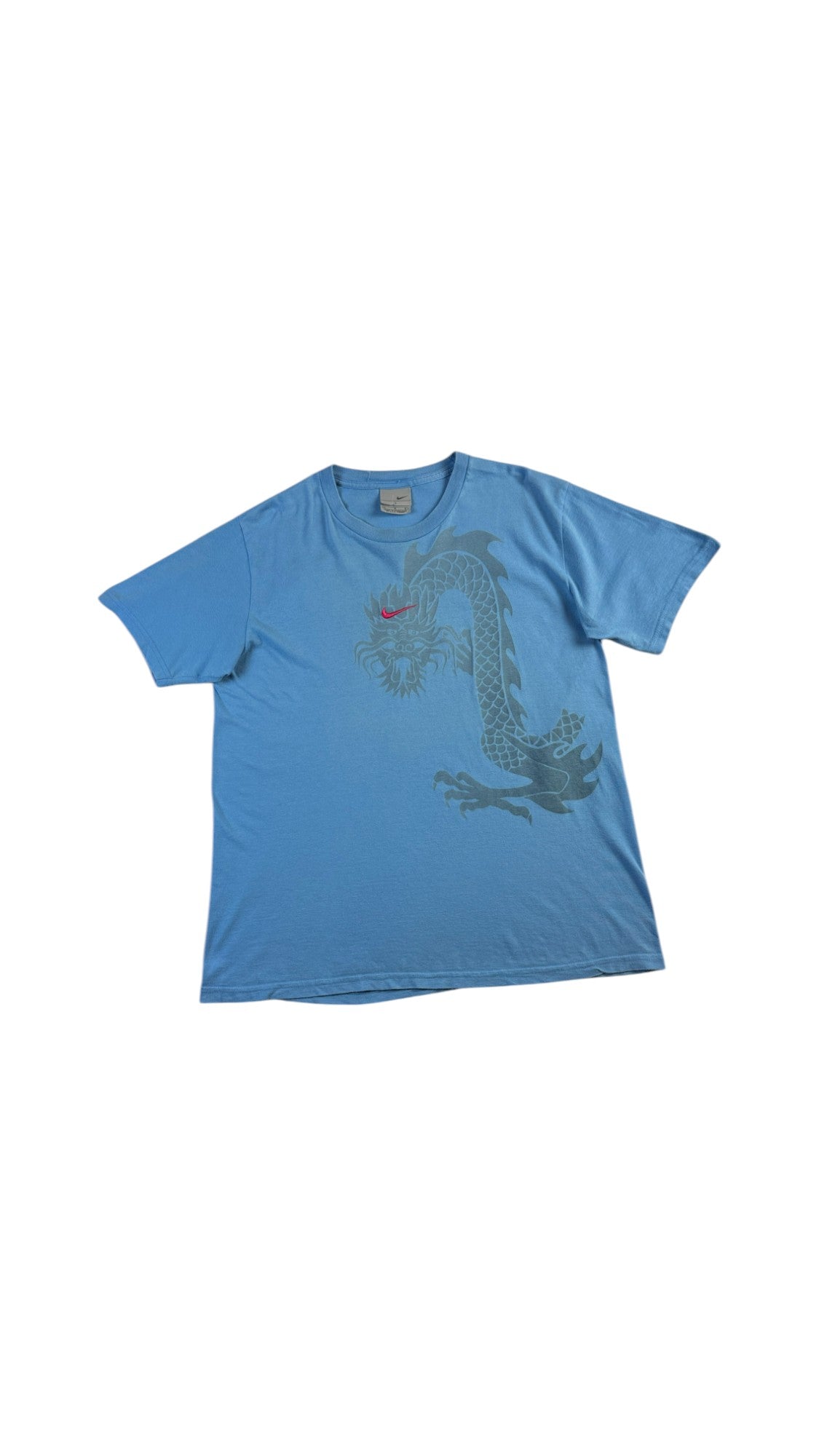 Vintage Nike Shirt 90s Center Swoosh Dragon Print Babyblau L - RareRags